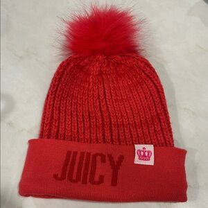 Juicy‎ Couture Red Knit Hat with Pom-Pom